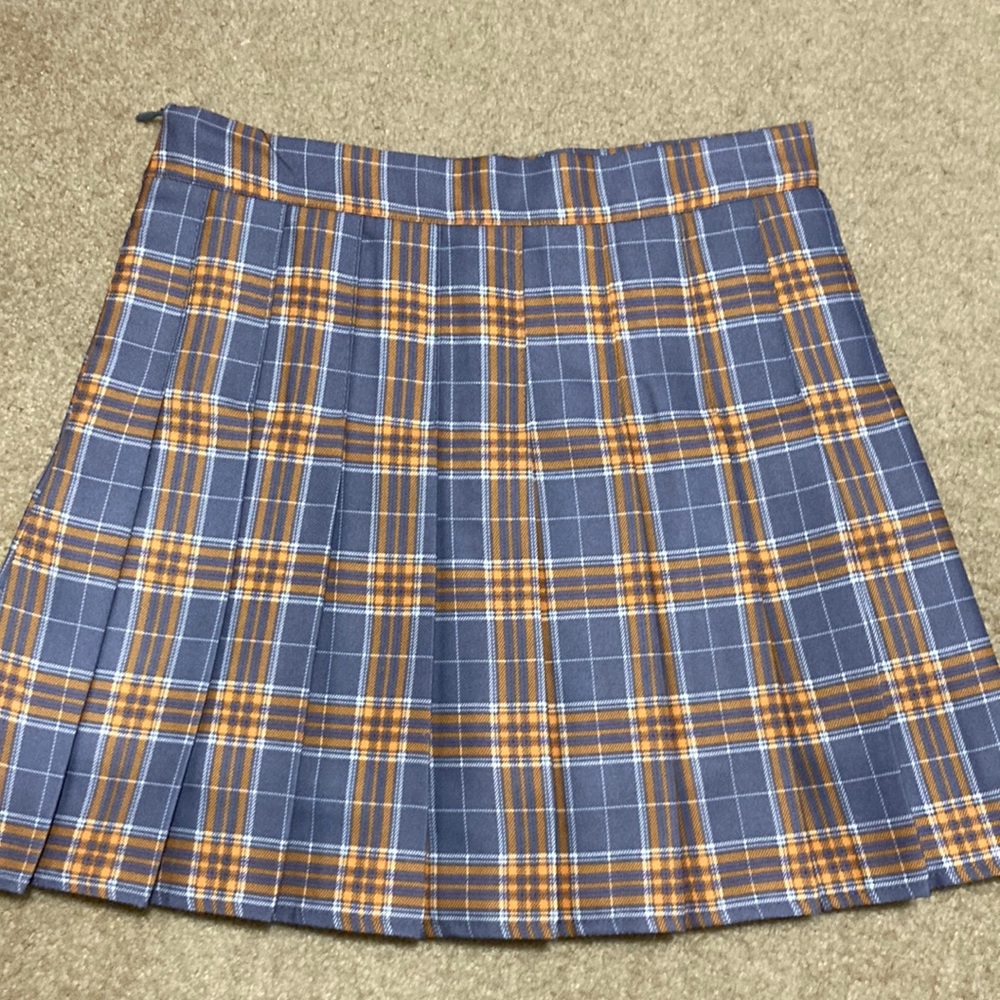 blue gingham pleated skirt